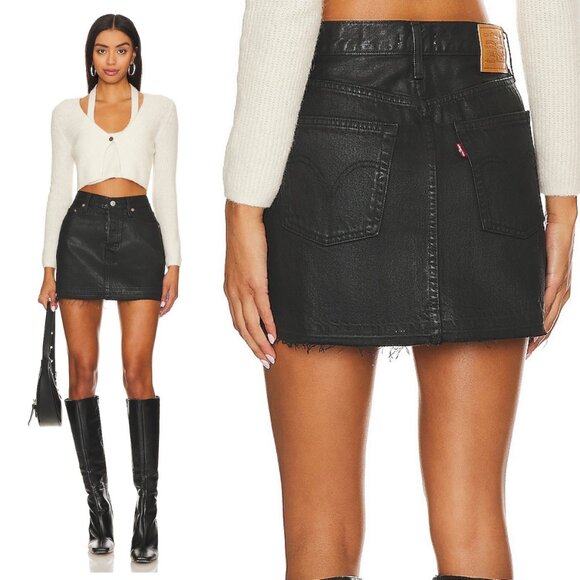 Levi's Icon Coated Mini Skirt In Black Posh Party Skirt - Picture 1 of 8